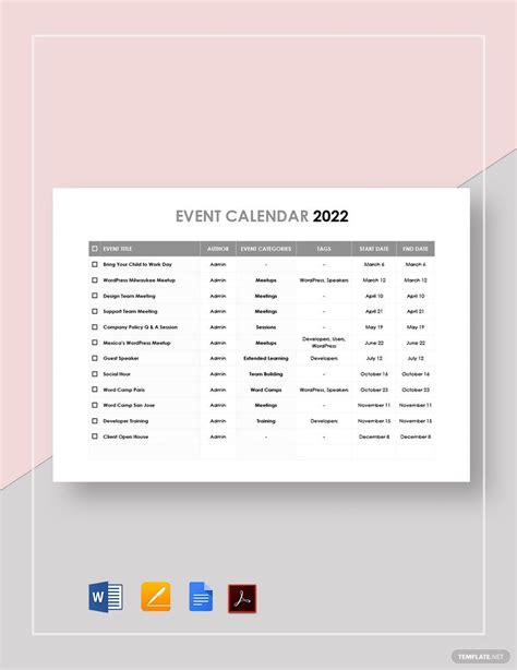 FREE Event Calendar Templates - Download in Word, Google Docs, Excel ...