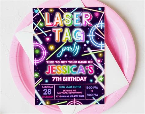 EDITABLE Laser Tag Party Invitation Birthday Invites Pink | Etsy