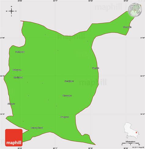 Political Simple Map of Gorakhpur, cropped outside