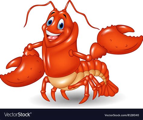 Cute lobster cartoon waving isolated Royalty Free Vector