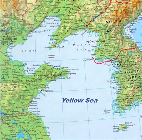 Large detailed map of Yellow Sea