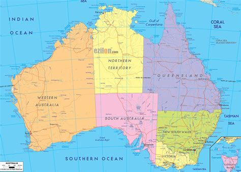 Detailed Political Map of Australia - Ezilon Maps