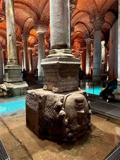 Medusa S Head Column at the Basilica Cistern in Istanbul Editorial ...