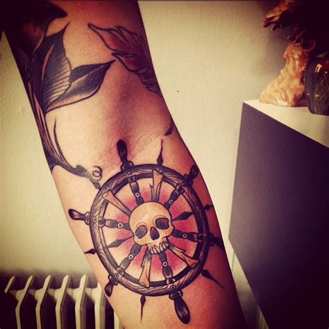 Skull ship wheel tattoo | Sleeve tattoos, Ship wheel tattoo, Nautical tattoo sleeve