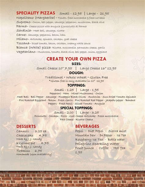 Menu at Fireside Pizza Cafe, Palm Harbor