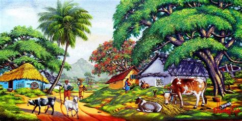 Village Scene, Painting by Landscape Artist G.Manohar Raja | Artmajeur