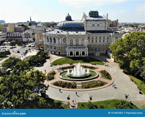 View of Odessa City Centre - Theatre and Square with Fountain Stock ...