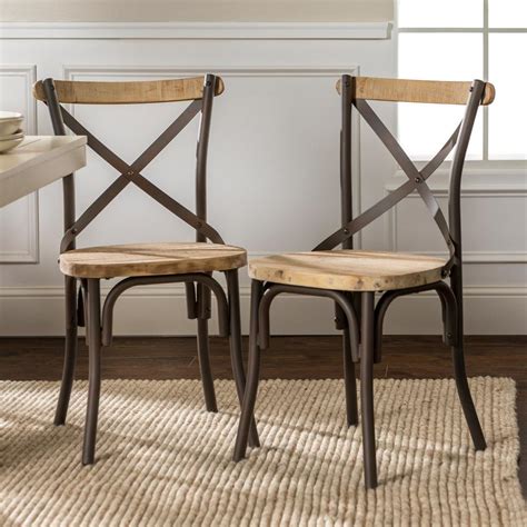 Walker Edison Furniture Company Brown Wood and Metal Dining Chair (Set of 2)-HDWM2MDX - The Home ...