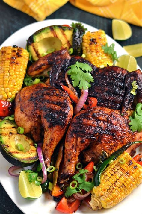 Mexican Brick Chicken with Grilled Corn and Avocados - Host The Toast