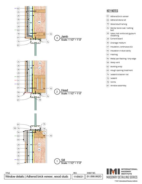 01.090.0600.2D Window Details | Adhered Brick Veneer, Wood Stud Backing ...