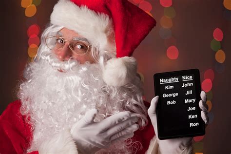 Santa Claus With Digital Naughty And Nice List Stock Photo - Download ...