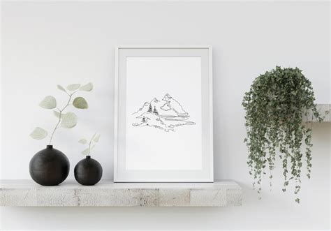 Minimalist Mountain Line Art Print Printable Wall Art | Etsy