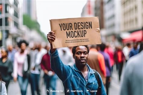 Premium PSD | Mockup of a man holding a sign as a protest