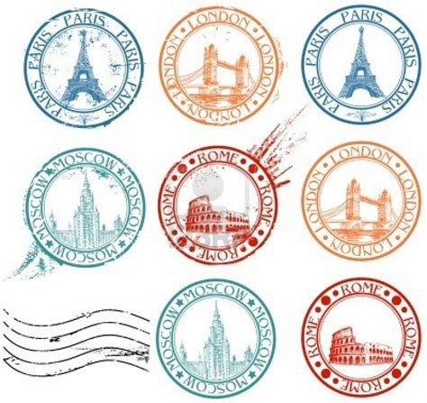 City stamps collection with symbols: Paris (Eiffel Tower), London.. | Travel stamp, Passport ...