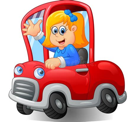 Cartoon Happy Girl Driving A Car Stock Illustration - Illustration of travel, girl: 60363733