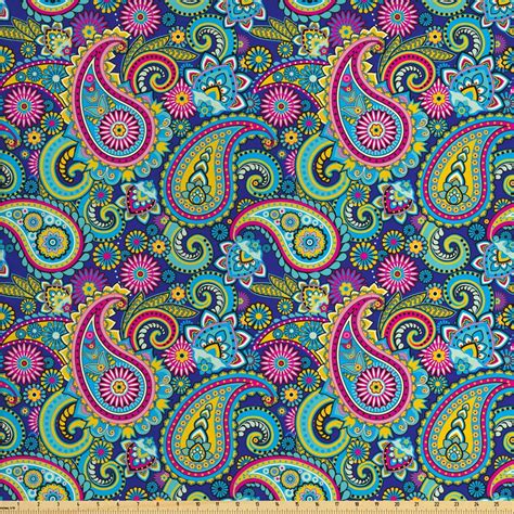 Paisley Fabric by the Yard, Ornate Traditional Teardrop Elements Details in Bohemian Design ...