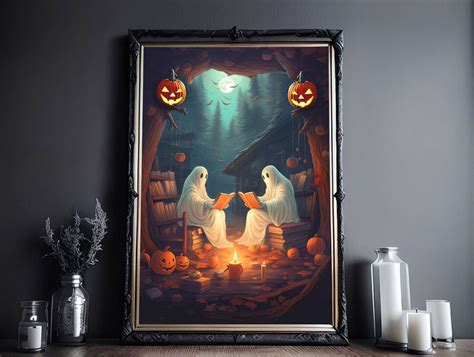 Ghost Reading Book In Gloomy Forest, Vintage Poster, Cute Ghost Poster – SimpleKool