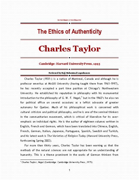 (PDF) Review of Charles Taylor, The Ethics of Authenticity | Ḥājj Muhammad Legenhausen ...