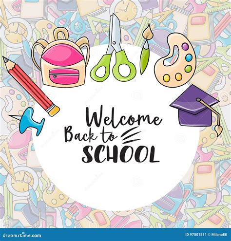 Welcome Back To School Doodle Clip Art Vector Illustration | CartoonDealer.com #97501511