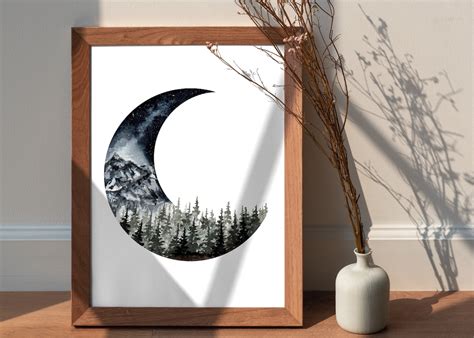 Watercolor Crescent Moon Painting Printable Art Print | Etsy