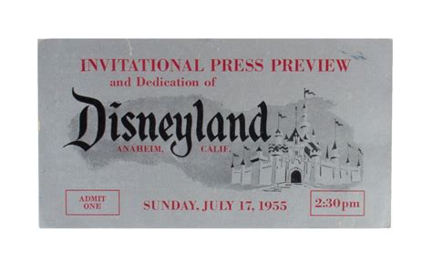 Disneyland Opening Day Press Preview Ticket.