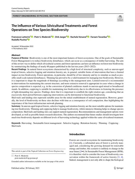 (PDF) The Influence of Various Silvicultural Treatments and Forest ...