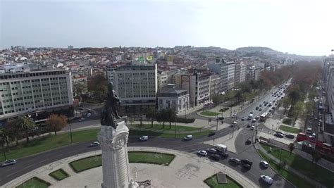 Aerial View Of Marques De Pombal Square, Lisbon, Portugal Stock Footage ...