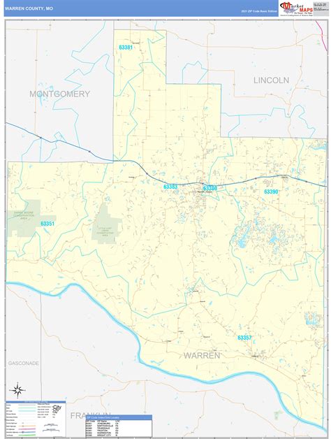 Warren County, MO Zip Code Wall Map Basic Style by MarketMAPS - MapSales