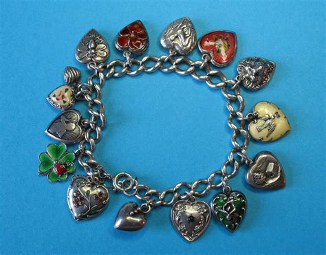 Vintage Sterling Silver Puffy Heart Charm Bracelet - Rare Charms from ...