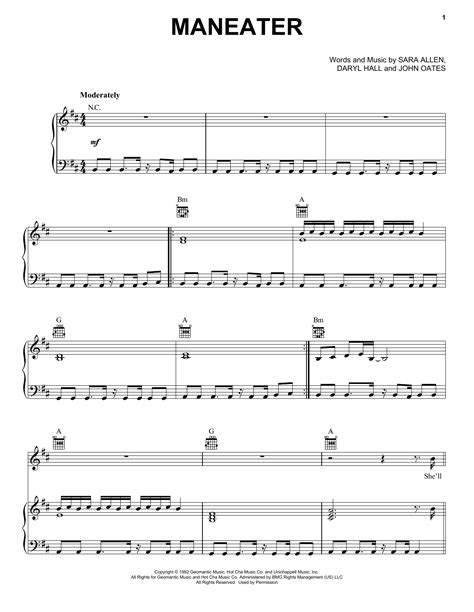 Maneater sheet music by Hall & Oates (Piano, Vocal & Guitar (Right-Hand ...