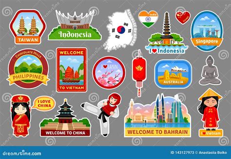 Big Collection of Travel Stickers, Symbols, Landmarks of the Asia. Stock Vector - Illustration ...