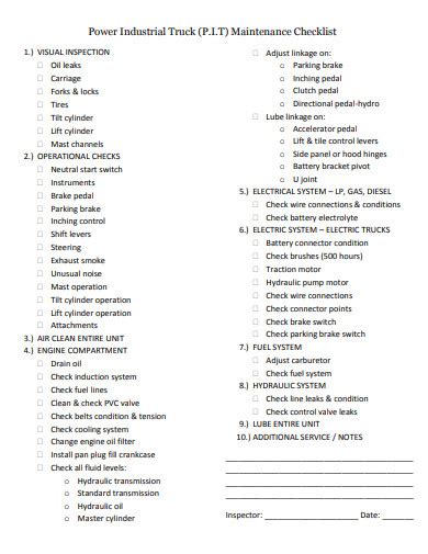 Truck Maintenance Checklist Examples, How to Make, in PDF