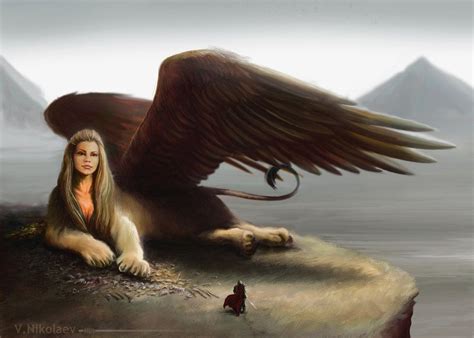 Sphinx - a mythical monster, a creature with the head of a woman, legs and body of a lion, wings ...