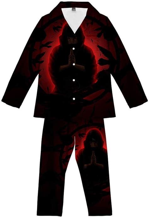 Mens/Womens Pajamas Set Anime Naruto Uchiha Sasuke 2 Piece Long Sleeve Pajamas Teens Casual ...