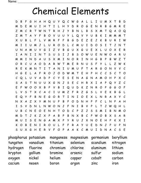 The Periodic Table of Elements Word Search - WordMint