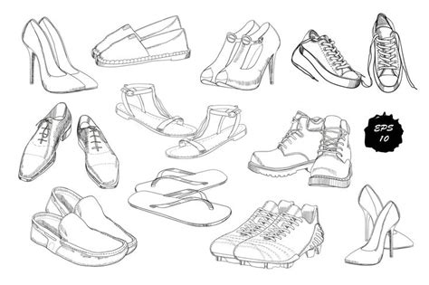 Set of drawing Shoes. Clip-art | How to draw hands, Shoes drawing, Sketches