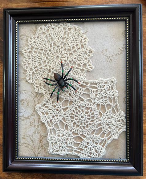 Vintage Crochet Doily Spider Web Picture, Halloween, Spider Decoration ...