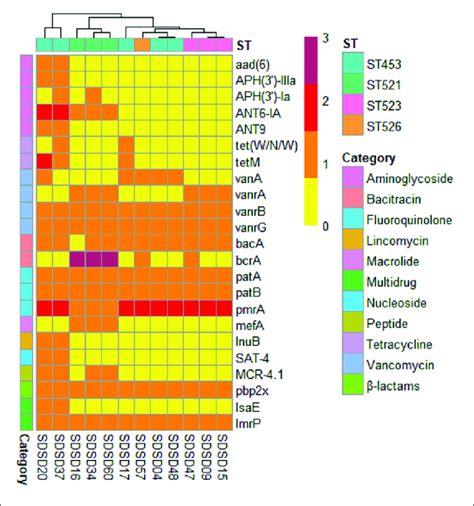 | Heatmap of antimicrobial resistance (AMR) gene distribution in 12... | Download Scientific Diagram