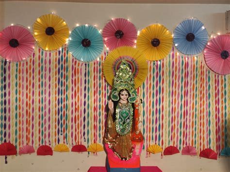 Saraswati Puja Decorations with Paper Flowers