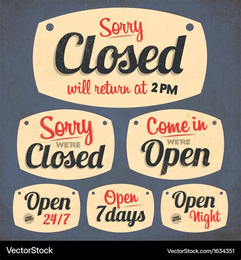 172retro vintage open closed sign collection Vector Image