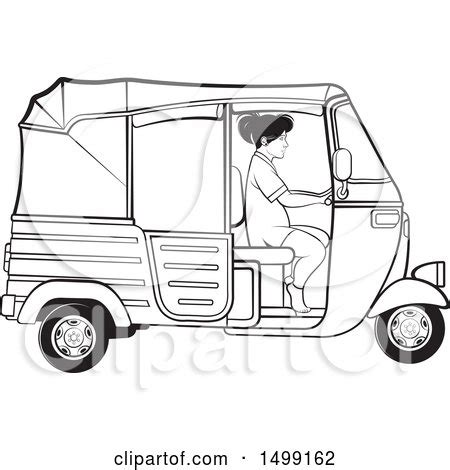 Clipart of a Black and White Woman Driving a Three Wheeler Rickshaw Vehicle - Royalty Free ...