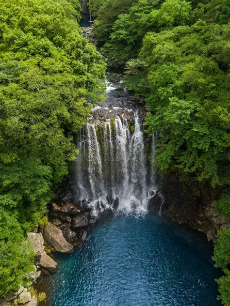 Aerial View of Cheonjeyeon Waterfall on Jeju Island, South Korea Stock Image - Image of korean ...