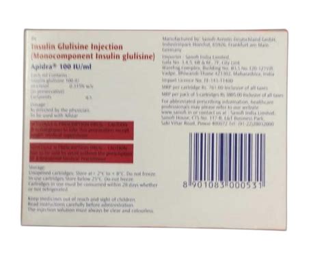 Insulin Glulisine Injection, 100U/ml at Rs 990/box in Lucknow | ID: 2849912317962