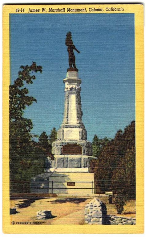 Linen postcard. James W Marshall Monument, Coloma, California. | Jackie's Vintage Postcards