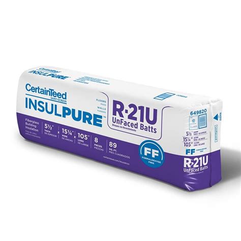 CertainTeed InsulPure R-21 Wall 88.96-sq ft Unfaced Fiberglass Batt Insulation (15.25-in W x 105 ...