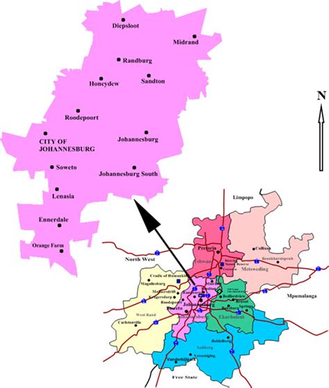 Map of Gauteng Province in South Africa showing the Johannesburg... | Download Scientific Diagram