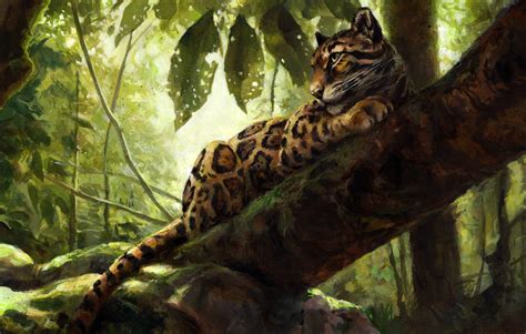 Download Jungle Painting Animal Clouded Leopard HD Wallpaper by Tess Garman