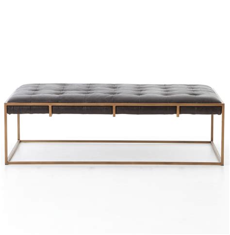 Oxford Tufted Black Leather Ottoman Coffee Table 50" | Zin Home