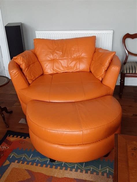 Beautiful orange leather snuggle chair | in Edinburgh | Gumtree