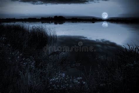 Moonlight over a lake stock photo. Image of mysterious - 18540794